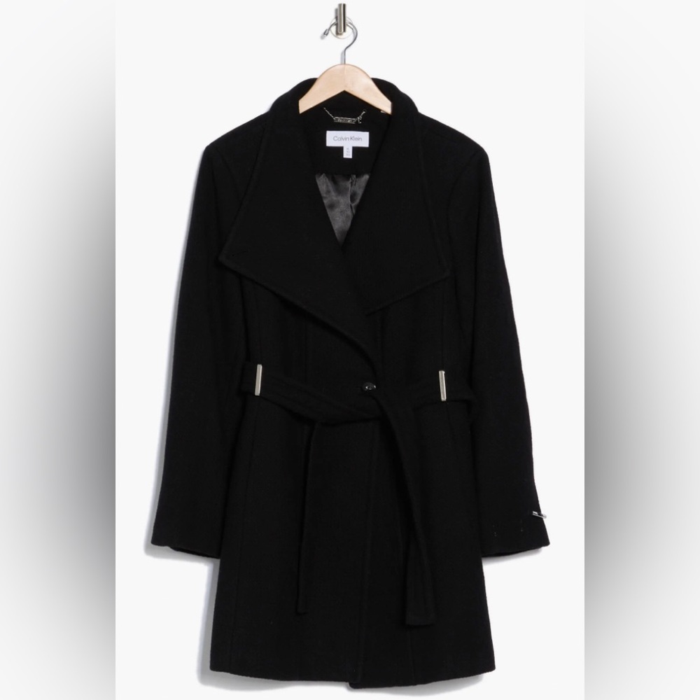 Calvin Klein - Belted Wool Peacoat in Black - Size S